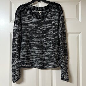 Eileen Fisher black and white marled bateau neck sweater